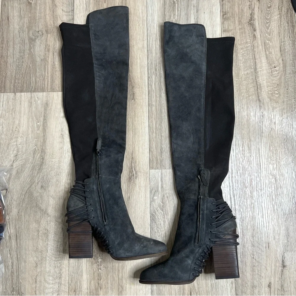 Dolce Vita Nikka Over The Knee Gray Suede Heels Boots Gray Size 8.5